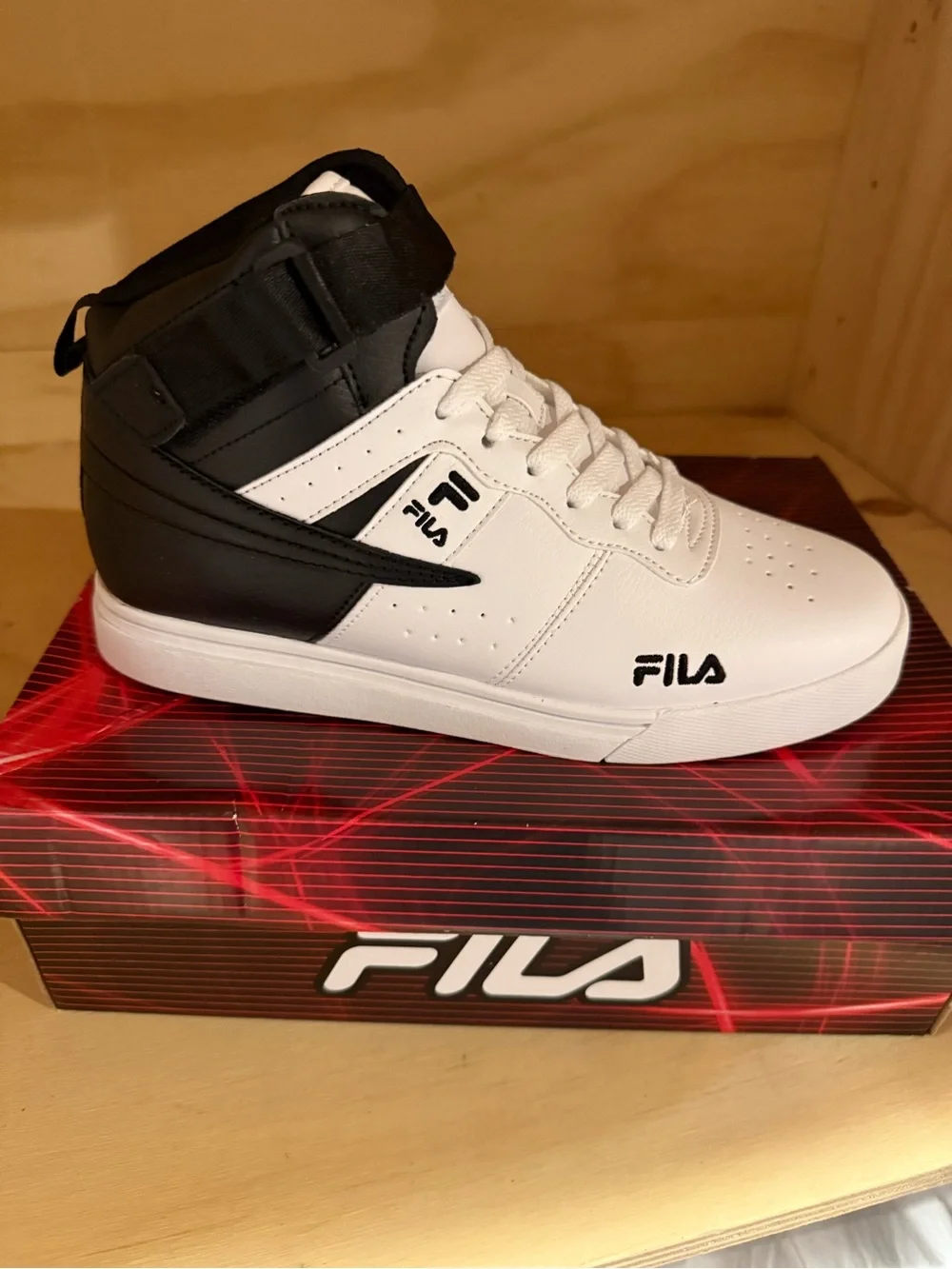 Fila Kids White and Black High-Top Sneakers with Ankle Strap